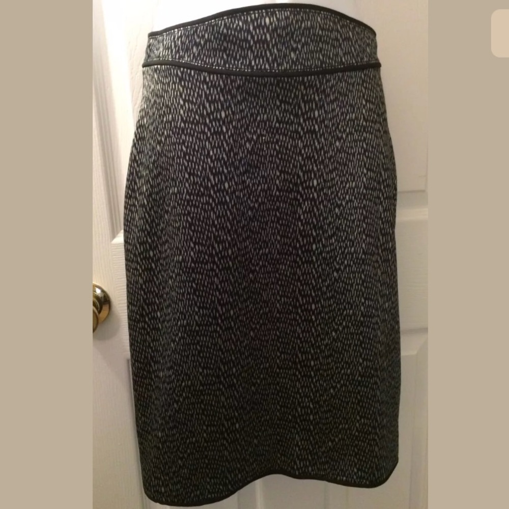 ZAC POSEN Pencil Skirt Geo Print Black Gray Piping Straight Dot Brushed High W
